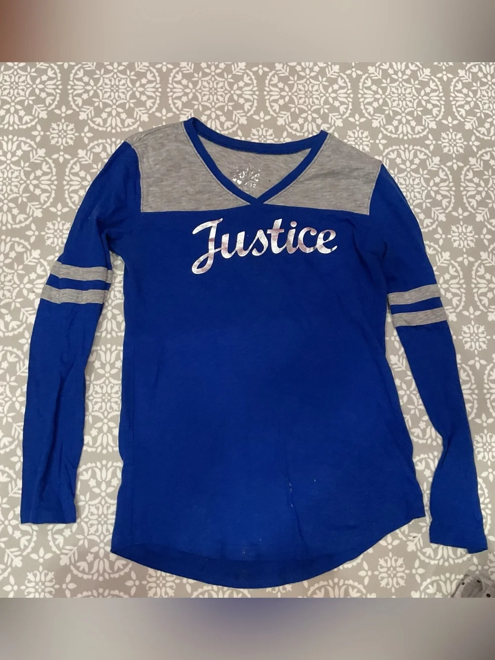 Justice Girls Purple & Blue Gray V-Neck Long Sleeve Tee Size 12
